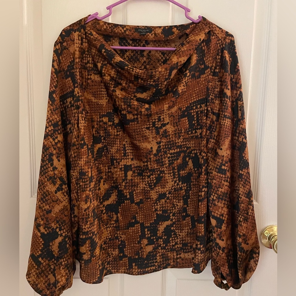 Ann Taylor Cowl Neck Snake Print Blouse